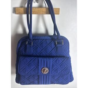 Vera Bradley Cobalt Blue Turn Lock Sachel / Shoulder Bag Double Handle